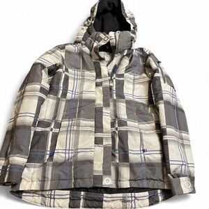 Women’s Zeroxposur Gray/White Plaid Ski Winter Full Zip Hooded Jacket Size S